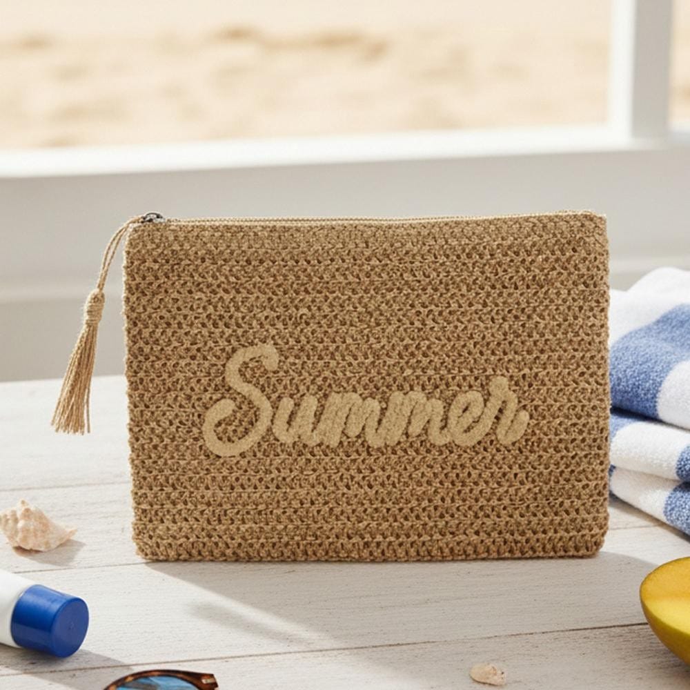 House of Trendz Accessories Summer Woven Clutch Dark Natural
