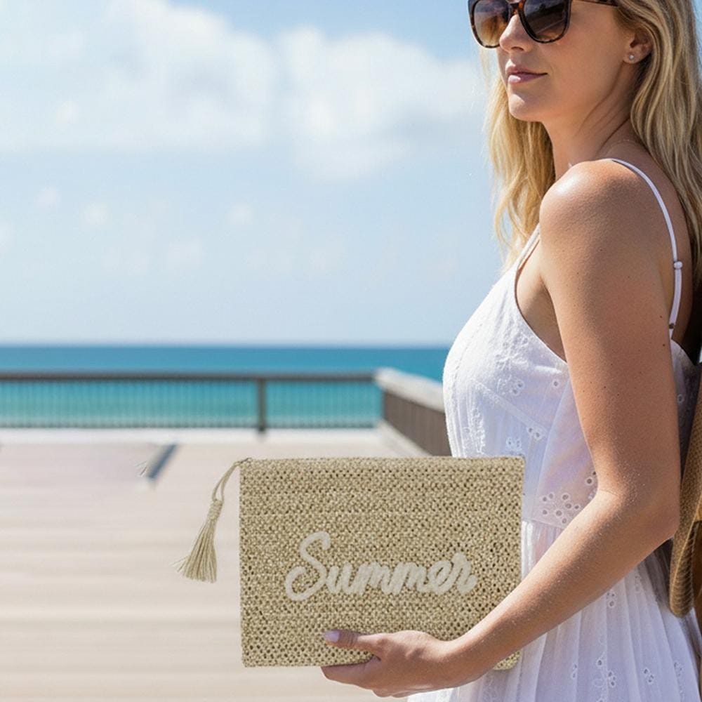 House of Trendz Accessories Summer Woven Clutch Light Natural