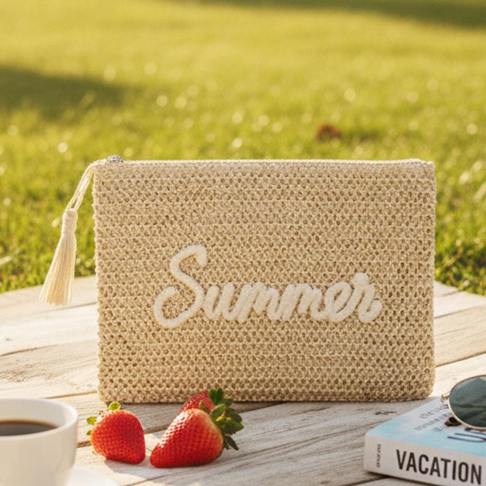 House of Trendz Accessories Summer Woven Clutch Light Natural