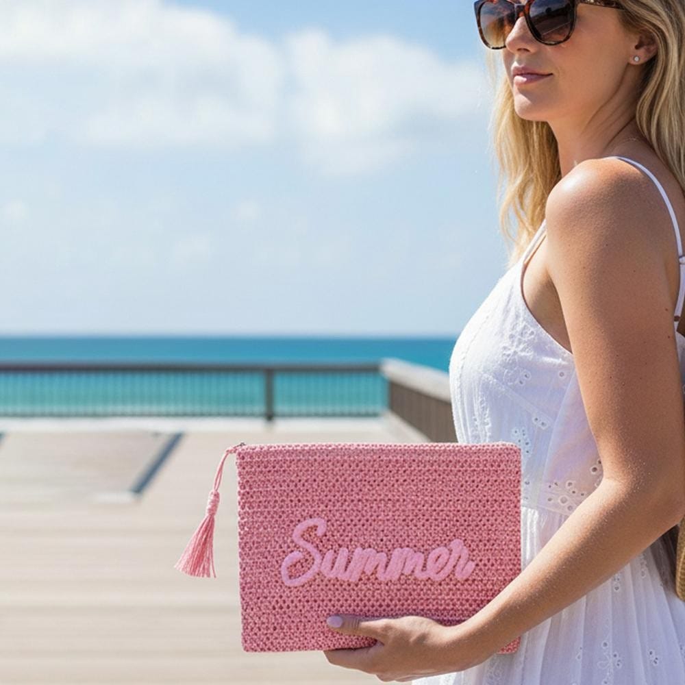 House of Trendz Accessories Summer Woven Clutch Pink