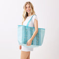 House of Trendz Accessories Woven Two Tone Tote Bag Blue