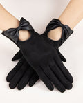 House of Trendz Boutique Accessories Black Bow Vegan Leather Cutout Touchscreen Gloves