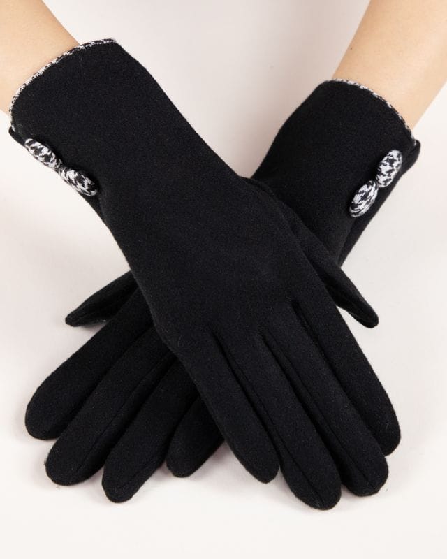 House of Trendz Boutique Accessories Black Houndstooth Button Touchscreen Gloves