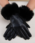 House of Trendz Boutique Accessories Black Quilted Faux-Fur Cuff Touchscreen Gloves