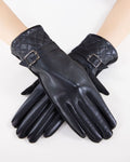 House of Trendz Boutique Accessories Black Quilted Vegan Leather Buckle Touchscreen Gloves