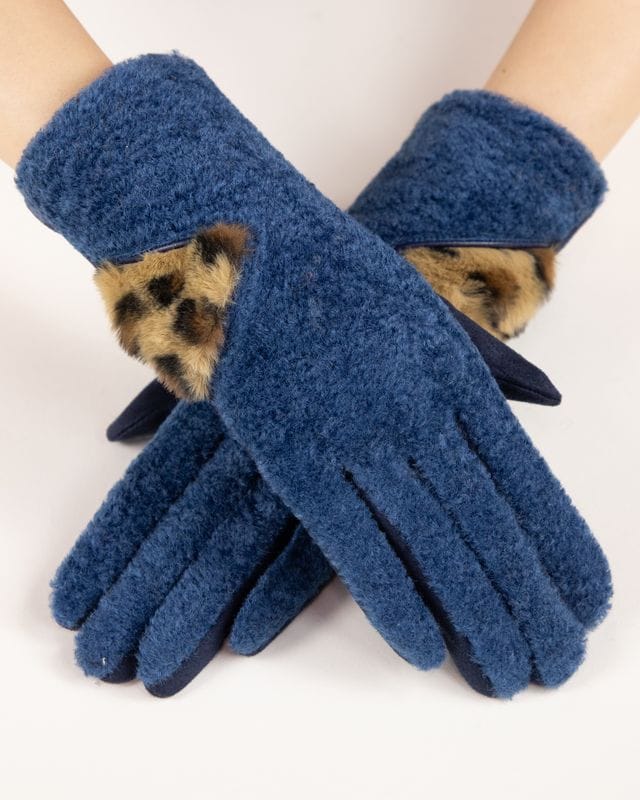 House of Trendz Boutique Accessories Blue Suede Leopard-Detail Touchscreen Gloves