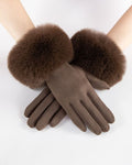 House of Trendz Boutique Accessories Brown Faux-Fur Cuff Touchscreen Gloves