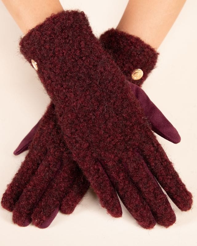 House of Trendz Boutique Accessories Burgundy Textured Touchscreen Gloves