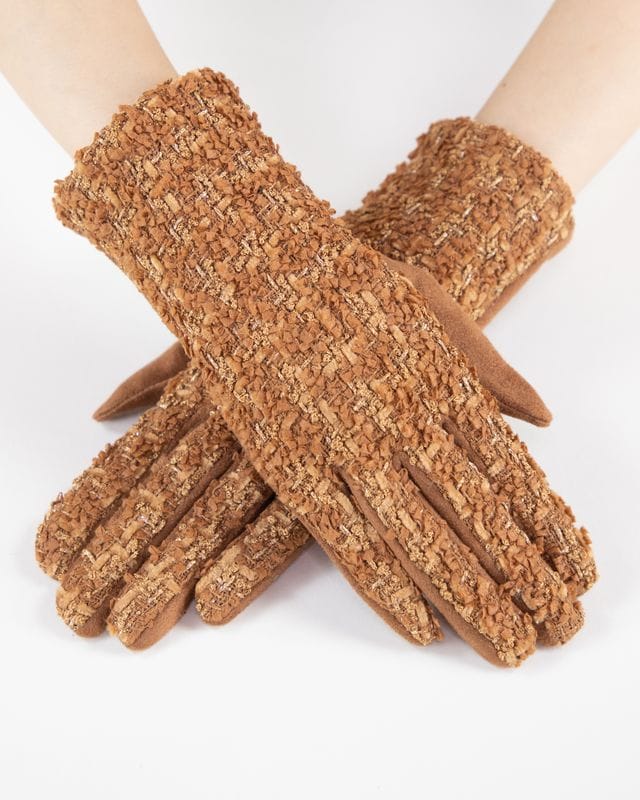 House of Trendz Boutique Accessories Camel Shimmer Tweed-Look Touchscreen Gloves