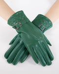 House of Trendz Boutique Accessories Green Quilted Vegan Leather Buckle Touchscreen Gloves
