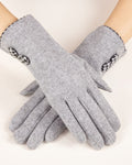 House of Trendz Boutique Accessories Grey Houndstooth Button Touchscreen Gloves