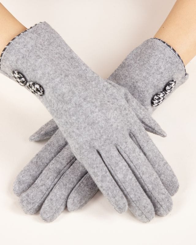 House of Trendz Boutique Accessories Grey Houndstooth Button Touchscreen Gloves