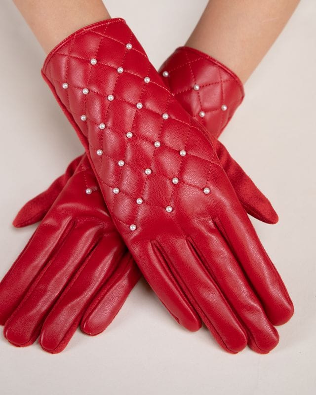 House of Trendz Boutique Accessories Red Studded Vegan Leather Touchscreen Gloves