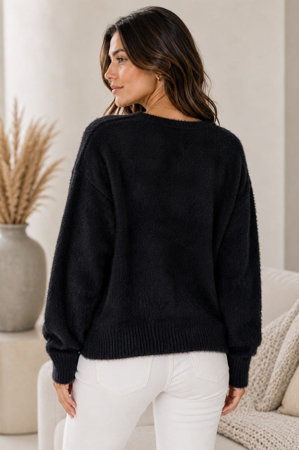 House of Trendz Boutique Cardigan Sweater Soft Button Front Cardigan Sweater - Black