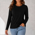 House of Trendz Boutique clothing Cotton Stretch Long Sleeve Crew Neck Tee - Black