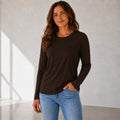 House of Trendz Boutique clothing Cotton Stretch Long Sleeve Crew Neck Tee - Chocolate