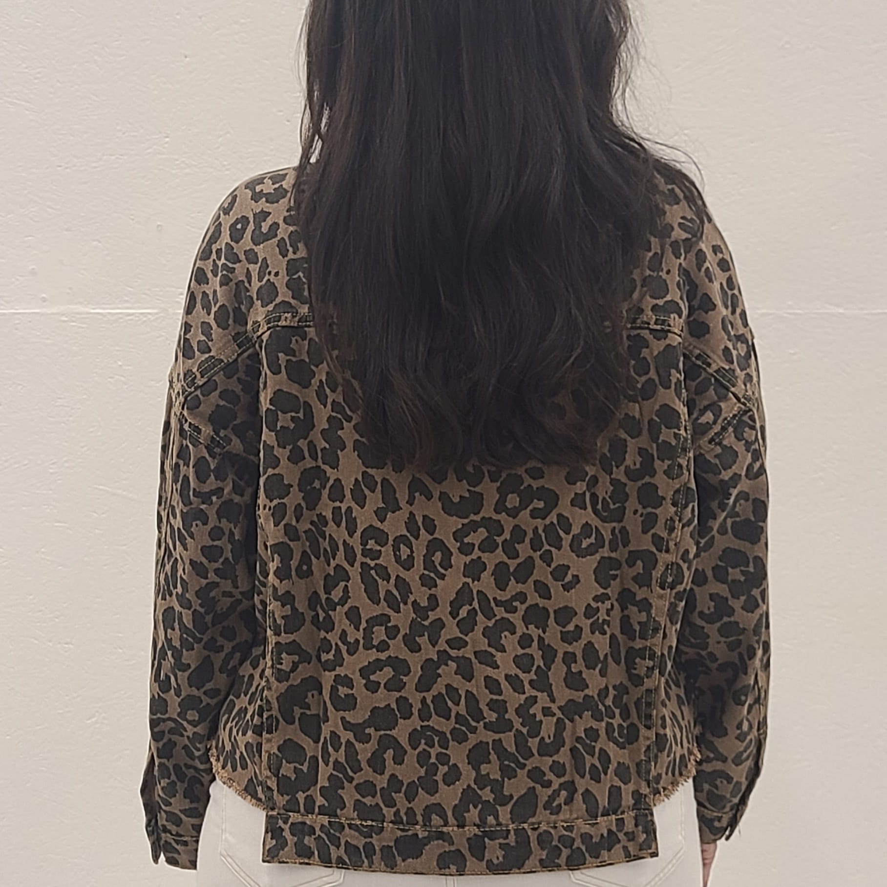 House of Trendz Boutique clothing Cropped  Leopard Denim Jacket