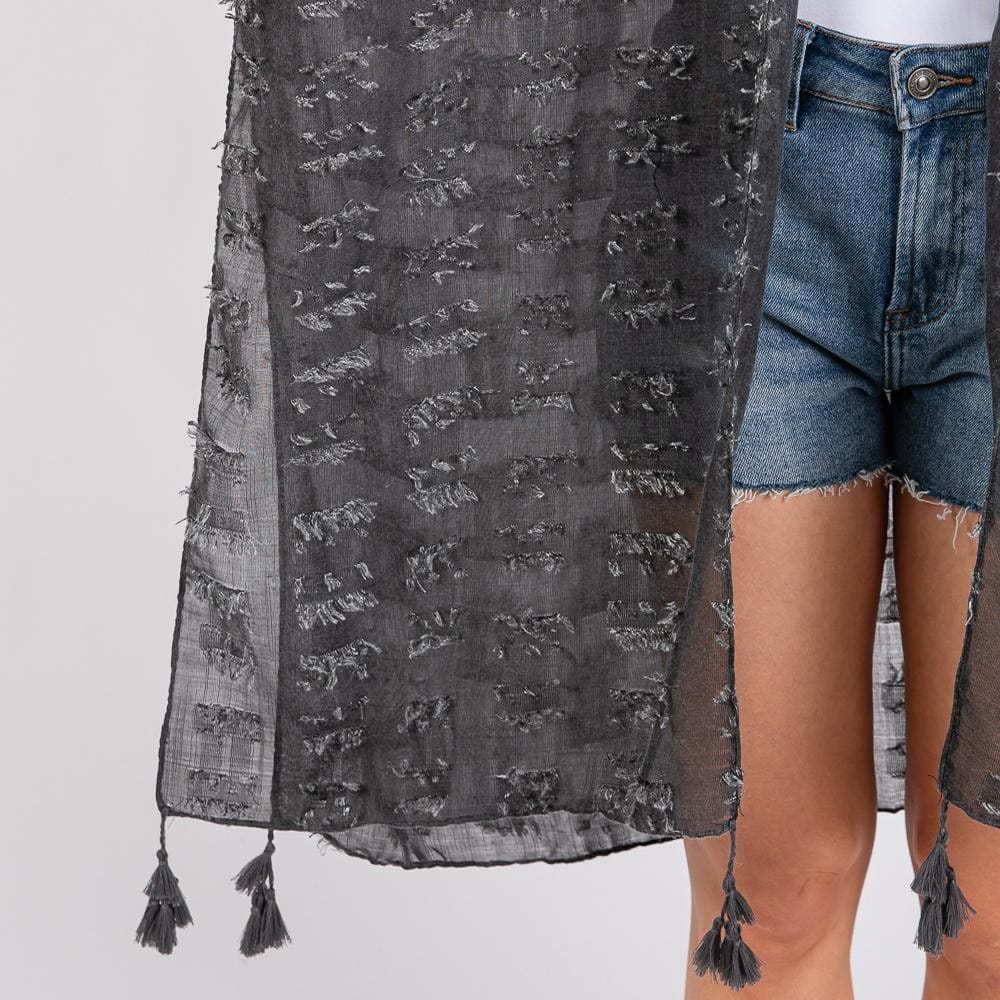 House of Trendz Boutique clothing Kimono Distressed w/Tassels (Charcoal)