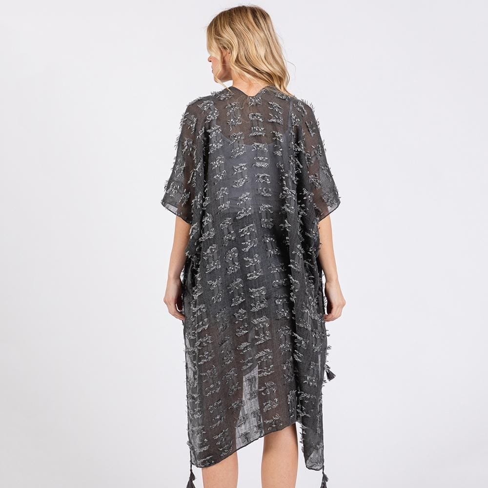 House of Trendz Boutique clothing Kimono Distressed w/Tassels (Charcoal)