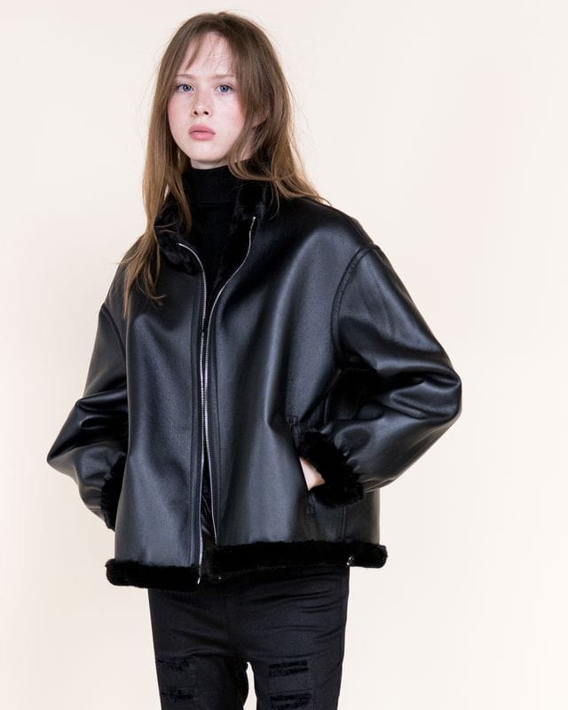 House of Trendz Boutique clothing Reversible Vegan Leather Bomber Jacket - Black Small/Medium