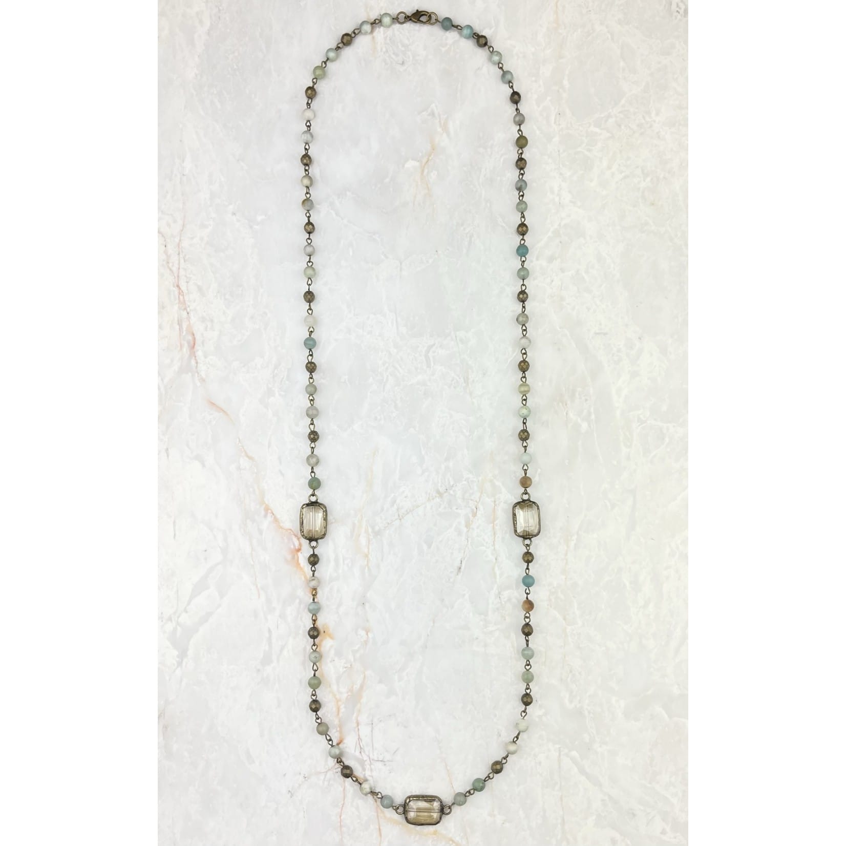 House of Trendz Boutique jewelry Boho Collection Emerald Cut Crystal Necklace