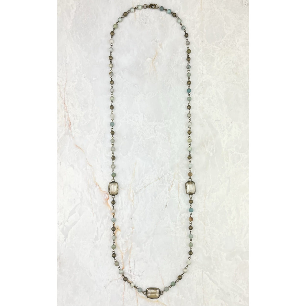 House of Trendz Boutique jewelry Boho Collection Emerald Cut Crystal Necklace