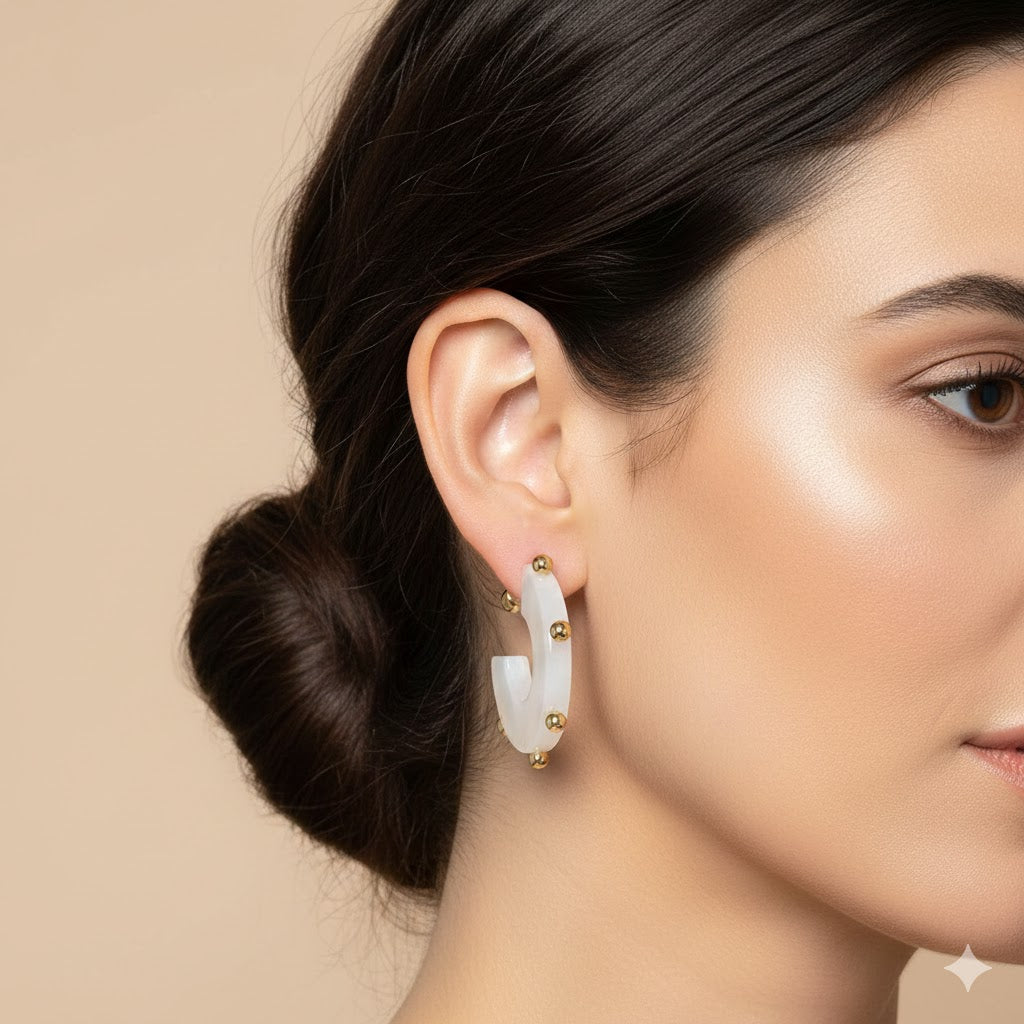 White Cloud Gold Studded Thick Hoop Earring