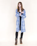 House of Trendz Boutique Outerwear Denim Blue Tartan Plaid Longline Cardigan