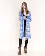 House of Trendz Boutique Outerwear Denim Blue Tartan Plaid Longline Cardigan