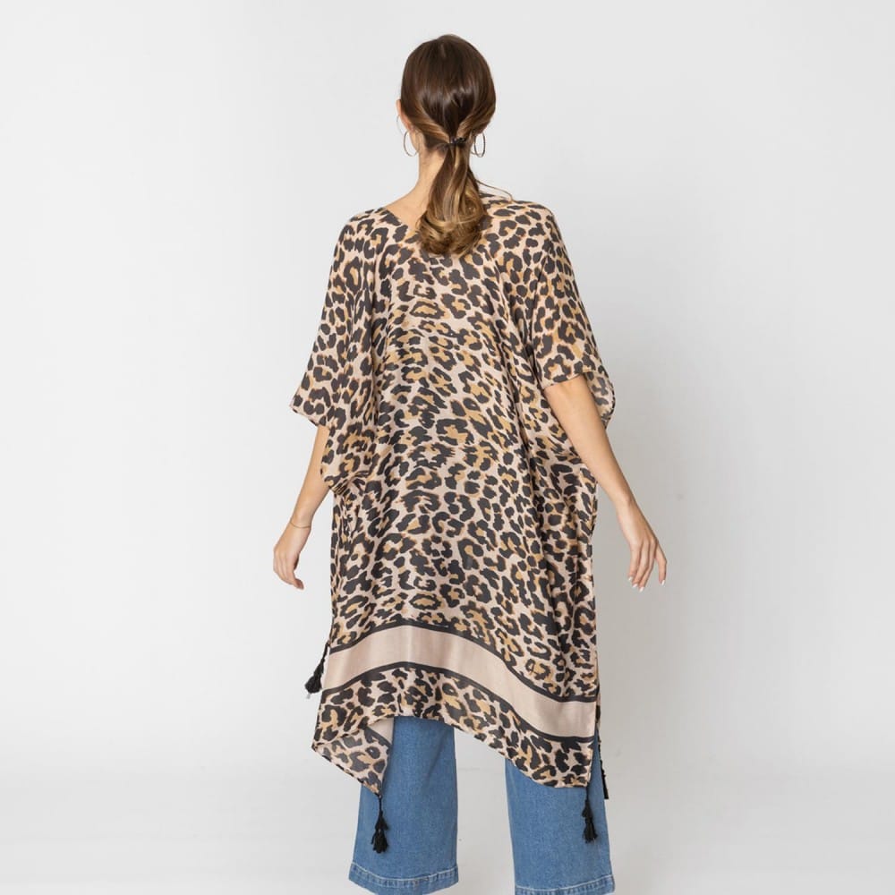 House of Trendz Boutique Outerwear Leopard Print Kimono w/Tassels