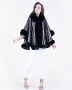 House of Trendz Boutique Outerwear Luster Metallic Faux Fur Trim Cape with Sleeves