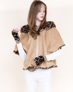 House of Trendz Boutique Outerwear Reversible Leopard Faux Fur & Suede Hooded Jacket
