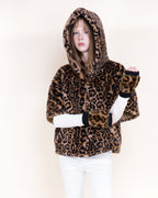 House of Trendz Boutique Outerwear Reversible Leopard Faux Fur & Suede Hooded Jacket