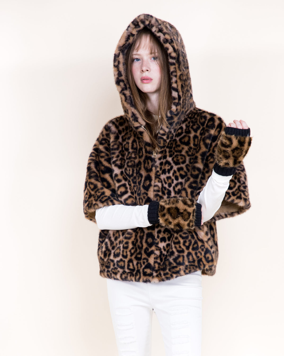 House of Trendz Boutique Outerwear Reversible Leopard Faux Fur & Suede Hooded Jacket