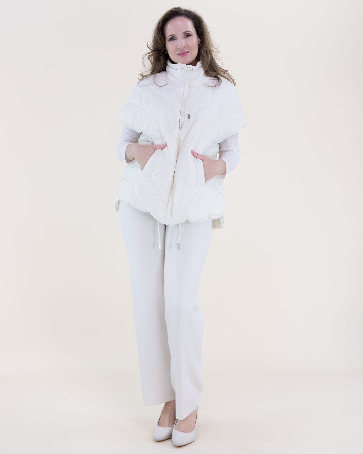 House of Trendz Boutique Puffer Vest Boxy Funnel Neck Puffer Vest - White