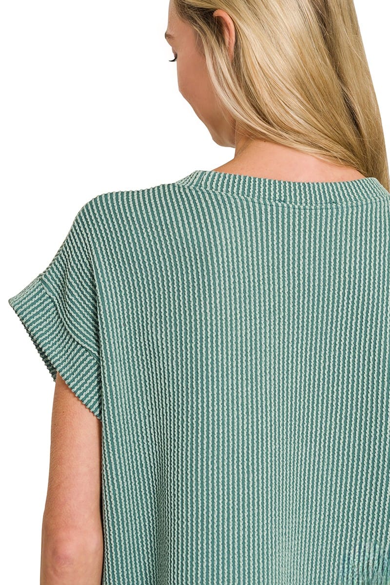 House of Trendz clothing Ribbed Scuba Shorts Set Basil