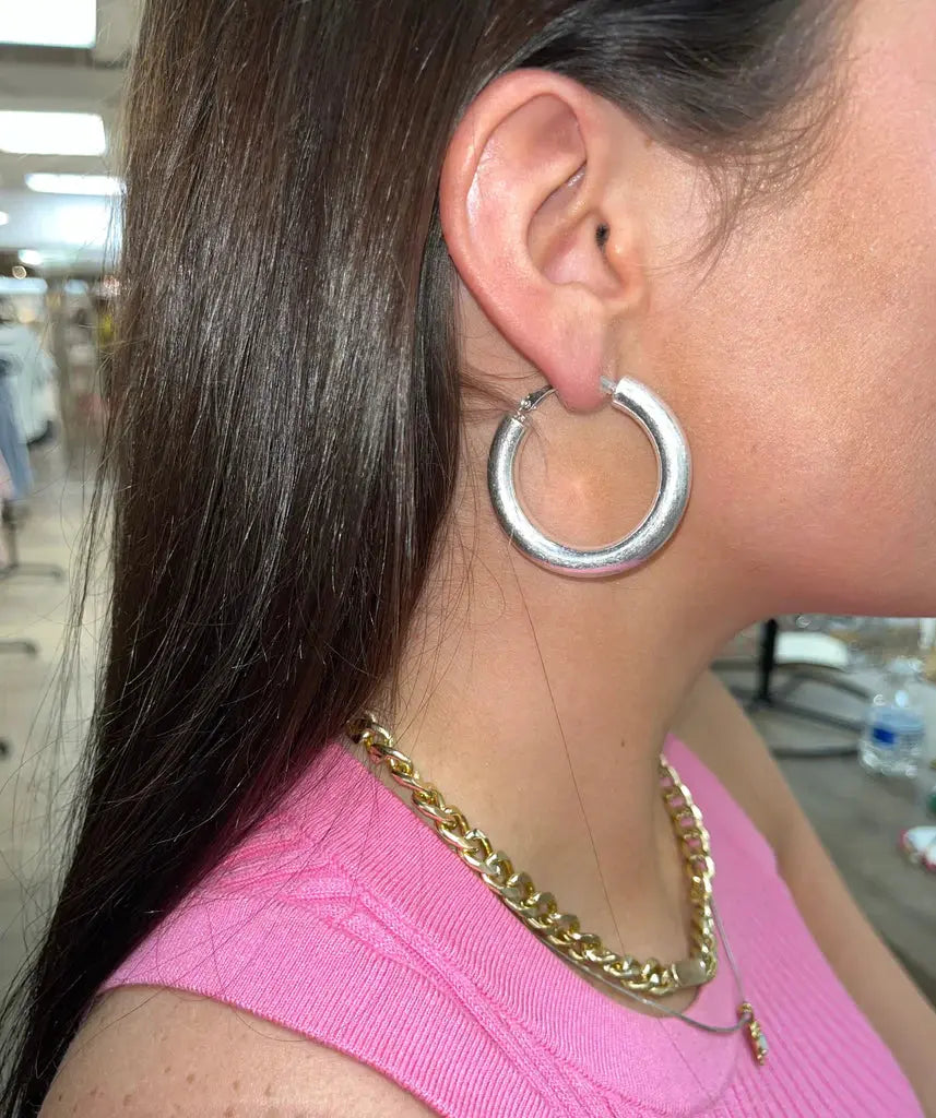House of Trendz Earrings Chubby Hoop Earrings (Brushed Silver)