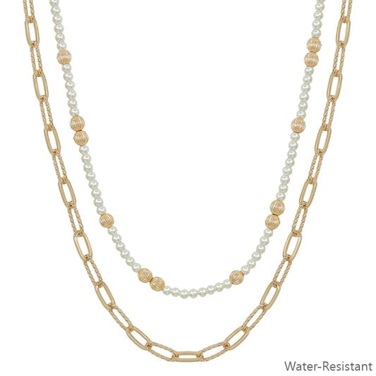 House of Trendz jewelry Double Layer Pearl & Chain Necklace