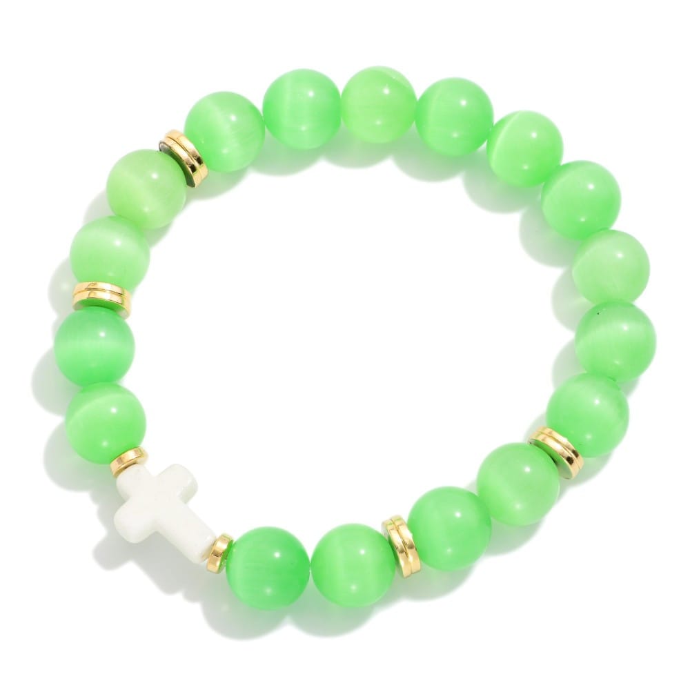 House of Trendz jewelry Marble Bead Cross Bracelet Green