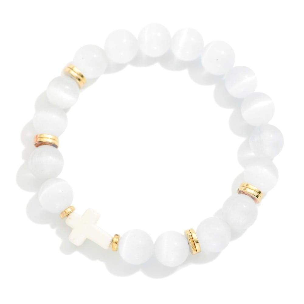 House of Trendz jewelry Marble Bead Cross Bracelet White