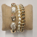 House of Trendz jewelry Set of 3 Fashion Pearl Gold Stretch Bracelets