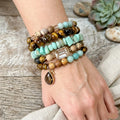 House of Trendz jewelry Shades of Jasper Amazonite & Crystal Set of 5 Layering Bracelets