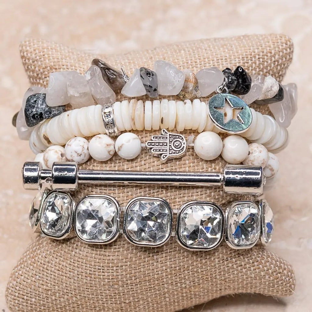 House of Trendz jewelry Shades of White Layering Stack Bracelet