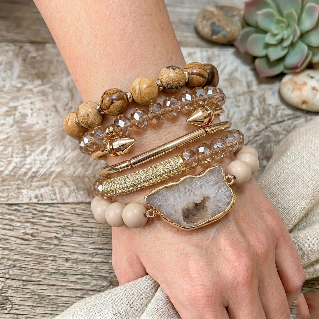 House of Trendz jewelry Tan/Druzy Layering Stack Bracelets