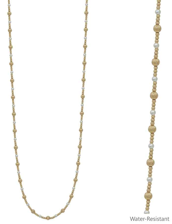House of Trendz jewelry Water Resistant 34" Beaded Chain Necklace Gold