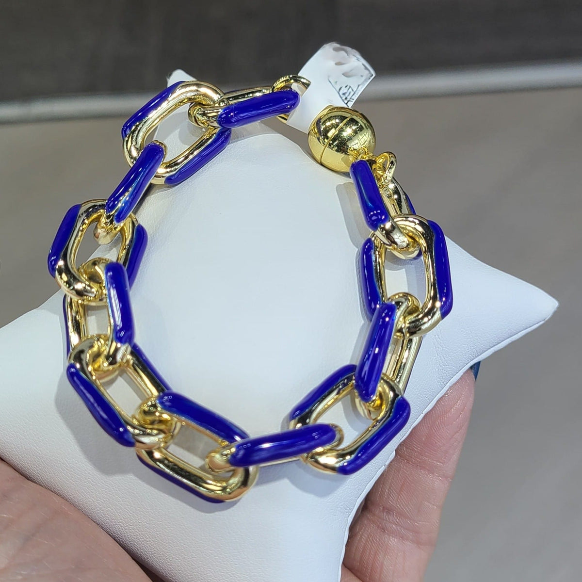 House of Trendz jewelry Water Resistant Gold Plated Navy Blue Enamel Link Chain Bracelet