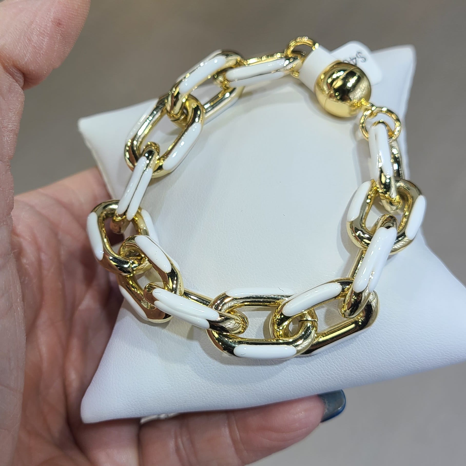 House of Trendz jewelry Water Resistant Gold Plated White Enamel Link Chain Bracelet