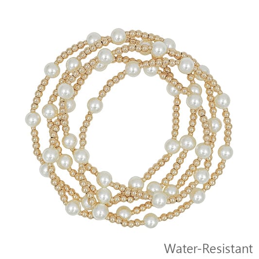 House of Trendz jewelry Water Resistant Pearl & Gold Bead Bracelet Set