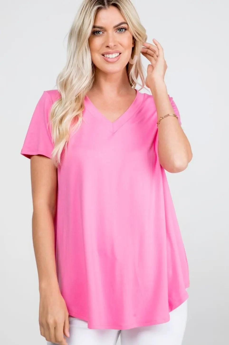 House of Trendz Top Fab Fit Basic Short Sleeve (Bubble Gum)