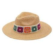 Braided Straw Panama Sunhat w/Embroidery Brim